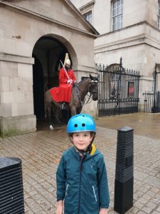 little boy wearing a helmet