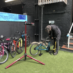 Fixing Bikes at The Bikers breakfast